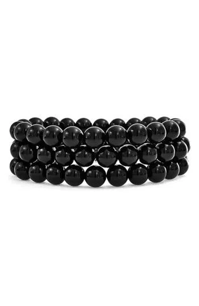 Bling Jewelry Set Of 3 Onyx Bead Multi Strand Stretch Bracelet In Black