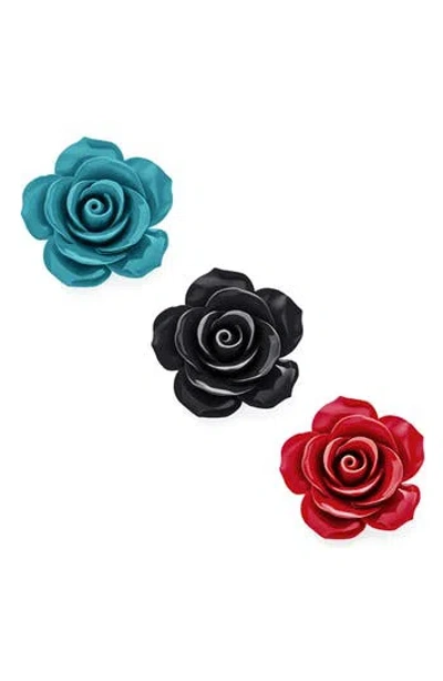 Bling Jewelry Set Of 3 Romantic Floral Pins In Multi