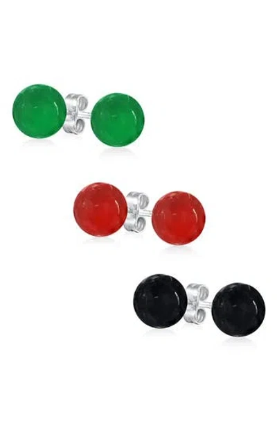 Bling Jewelry Set Of 3 Semiprecious 10mm Stud Earrings In Multi