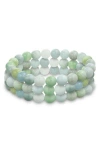 Bling Jewelry Set Of 3 Semiprecious Stone Beaded Stretch Bracelets In Aquamarine