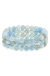 Bling Jewelry Set Of 3 Semiprecious Stone Beaded Stretch Bracelets In Blue Agate