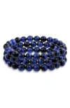 Bling Jewelry Set Of 3 Semiprecious Stone Beaded Stretch Bracelets In Blue Tigers Eye