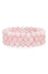 Bling Jewelry Set Of 3 Semiprecious Stone Beaded Stretch Bracelets In Light Pink