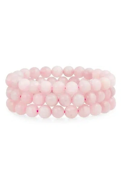 Bling Jewelry Set Of 3 Semiprecious Stone Beaded Stretch Bracelets In Pink