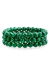 Bling Jewelry Set Of 3 Semiprecious Stone Beaded Stretch Bracelets In Malachite