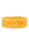 Bling Jewelry Set Of 3 Semiprecious Stone Beaded Stretch Bracelets In Yellow Quartz