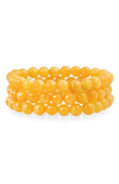 Bling Jewelry Set Of 3 Semiprecious Stone Beaded Stretch Bracelets In Yellow Quartz