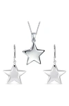 Bling Jewelry Stainless Steel Puff Star Earrings & Necklace Set In Silver