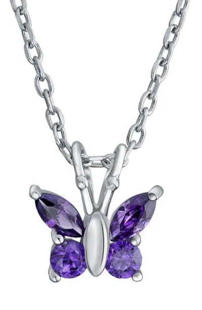 Bling Jewelry Sterling Silver Cz Butterfly Pendant Necklace In Purple