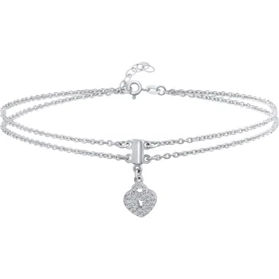 Bling Jewelry Sterling Silver Heart Lock Cz Charm Anklet