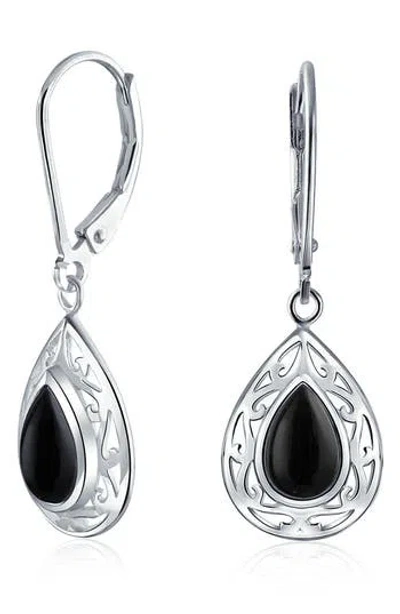 Bling Jewelry Sterling Silver Lapis Lazuli Teardrop Earrings In Black