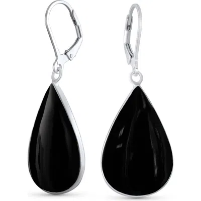 Bling Jewelry Sterling Silver Teardrop Earrings In Black