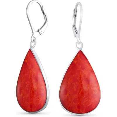 Bling Jewelry Sterling Silver Teardrop Earrings In Red