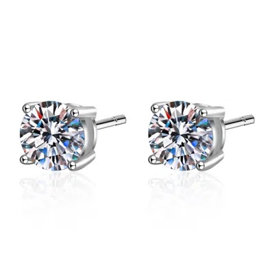 Bling Jewelry Women's Four-prong Moissanite Stud 1.6 Ct Earrings In Silver In Metallic