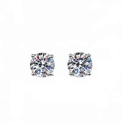 Bling Jewelry Women's Four-prong Moissanite Stud Earrings In Silver In Metallic