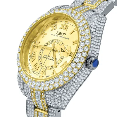 Pre-owned Bling Master - Knight 2 Tone Mens Full Stainless Steel Gold Finish Simulated Diamond Watch 42mm W/date