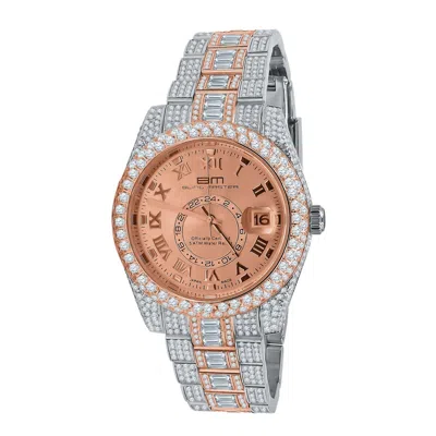 Pre-owned Bling Master - Knight Rose Gold 2 Tone Full Stainless Steel Simulated Diamonds 42mm W/date Men's Watch