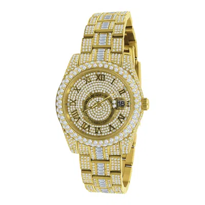 Pre-owned Bling Master - Knight Stainless Steel 18k Yellow Gold Finish Icy Dial Simulated Diamonds Watch W/date