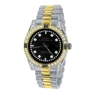 Pre-owned Bling Master - Majesty 2 Tone Gold Black Dial Stainless Steel Simulated Diamond 40mm Watch W/date