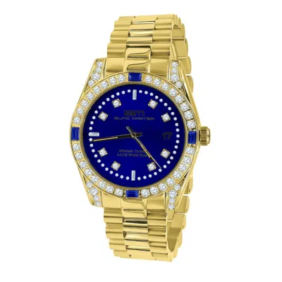 Pre-owned Bling Master - Majesty Stainless Steel Blue Sapphire Dial Simulated Diamonds 6.0 Ct Men's 40 Mm Watch
