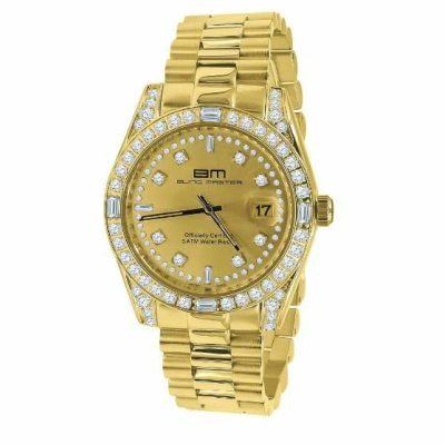 Pre-owned Bling Master - Majesty Yellow Gold Tone Finish Stainless Steel Simulated Diamond 40mm Mens Watch W/date