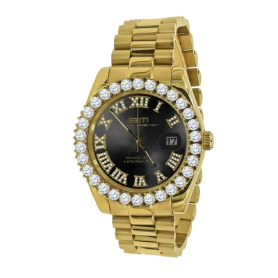 Pre-owned Bling Master - Overlord Black Onyx Roman Dial Men's Full Steel Gold Tone Diamonds President 42 Mm Watch