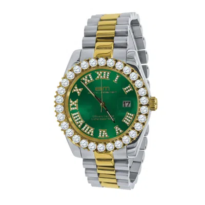 Pre-owned Bling Master - Overlord Green Dial Roman Face Stainless Steel Men's 2 Tone Gold Finish President Watch