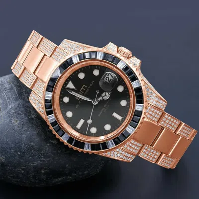 Pre-owned Bling Master 18k Rose Gold Finish Stainless Steel Simulated Diamond 40mm Mens Watch W/date