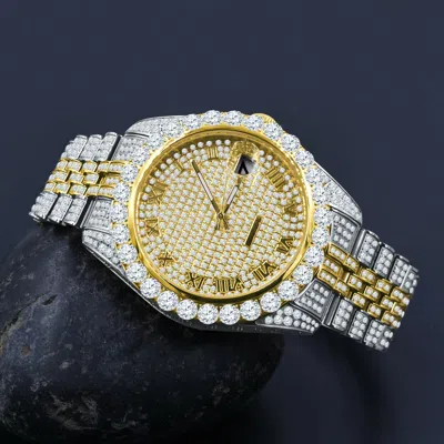 Pre-owned Bling Master Full Stainless Steel Yellow 2 Tone Gold Solitaire Dial Roman Face Joerodeo Watch