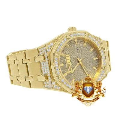 Pre-owned Bling Master Men's Full Solid Steel 18k Gold Finish Simulated Diamond Ap Style Watch 40mm In Gold Tone