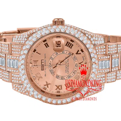 Pre-owned Bling Master Men's Stainless Steel 18k Rose Gold Finish Simulated Diamond Watch 42mm W/date