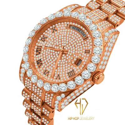 Pre-owned Bling Master Roman Dial Solitaire Stainless Steel 18k Rose Gold Day & Date 40 Mm Men's Watch