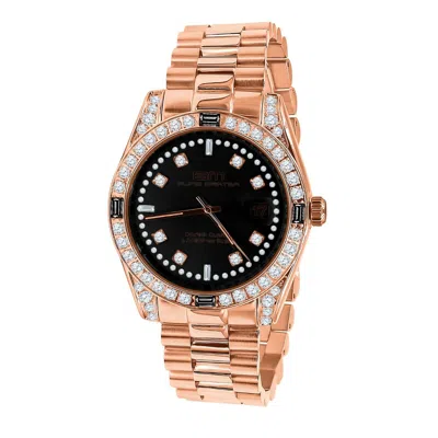 Pre-owned Blingmaster Rose Gold 2 Tone Black Dial Simulated Diamond Men's Stainless Steel Watch 40 Mm