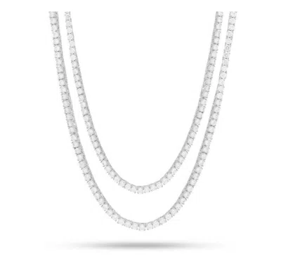 Pre-owned Blingworld 2 Pcs 1 Row 3mm Tennis Necklace 925 Sterling Silver Lab Diamond Chain 18 22 Inch