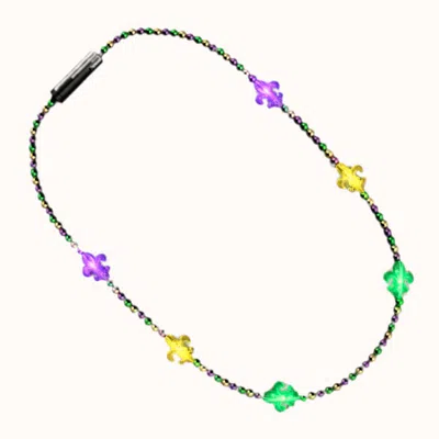 Blinkee Beaded Small Fleur De Lis Charm Flashing Mardi Gras Necklace For Fat Tuesday
