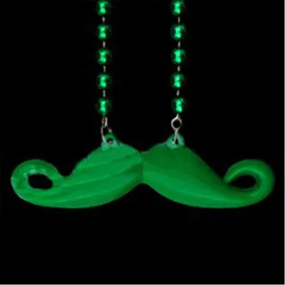 Blinkee Funky Mustache Beaded Necklace, Green - Pack Of 12