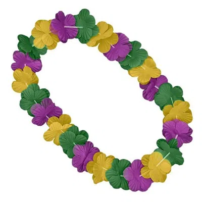 Blinkee Hawaiian Flower Mardi Gras Lei Necklace Purple Green & Gold