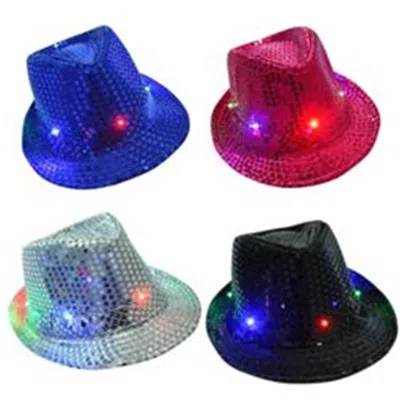 Blinkee Led Sequined Fedoras With Multi Colored Lights Assorted Color - Case Of 72
