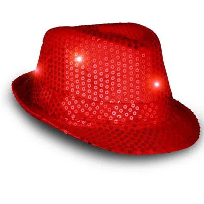 Blinkee Light Up Led Flashing Fedora Hat With Sequins Red