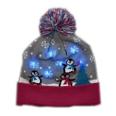 Blinkee Multi Color Led Snowy Winter Christmas Holiday Penguins Beanie Hat