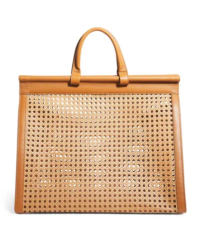 Blinq Midi Calfskin-rattan Porto Top-handle Bag In Beige