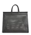 Blinq Midi Calfskin-rattan Porto Top-handle Bag In Black