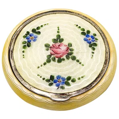 Pre-owned Bliss Brothers 1925 Art Deco Guilloche Yellow Enamel Round Box In .925 Sterling