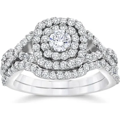 Bliss Diamond 1 1/10ct Cushion Diamond Halo Engagement Ring Set 10k Gold