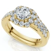 Bliss Diamond 1 1/10ct Cushion Halo Diamond Engagement Ring & Matching Band Gold/pt Lab Grown