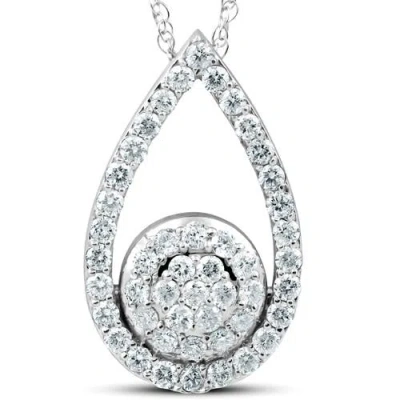 Bliss Diamond 1 1/10ct Lab Grown Diamond Circle Pear Shape Pendant 14k Gold 1" Tall In 14k White Gold