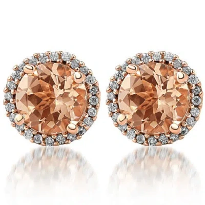 Bliss Diamond 1 1/2 Ct Diamond & Morganite Gold Halo Studs Screw Back Earrings Gold In 10k Rose Gold