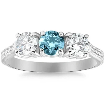 Bliss Diamond 1 1/2ct Blue Diamond 3-stone Accent Engagement Ring In 10k White Gold