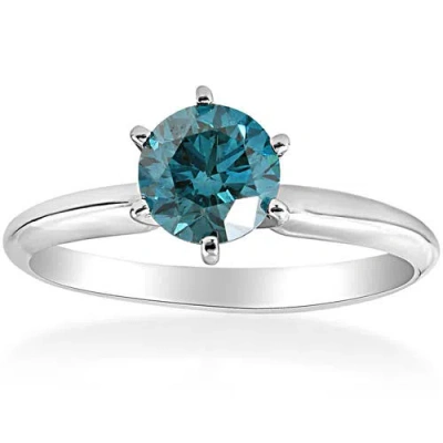 Bliss Diamond 1 1/2ct Blue Diamond Solitaire Engagement Ring 14k Gold In Silver
