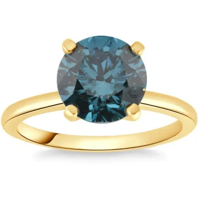 Bliss Diamond 1 1/2ct Round Blue Diamond Engagement Ring 14k Or Gold Lab Grown
